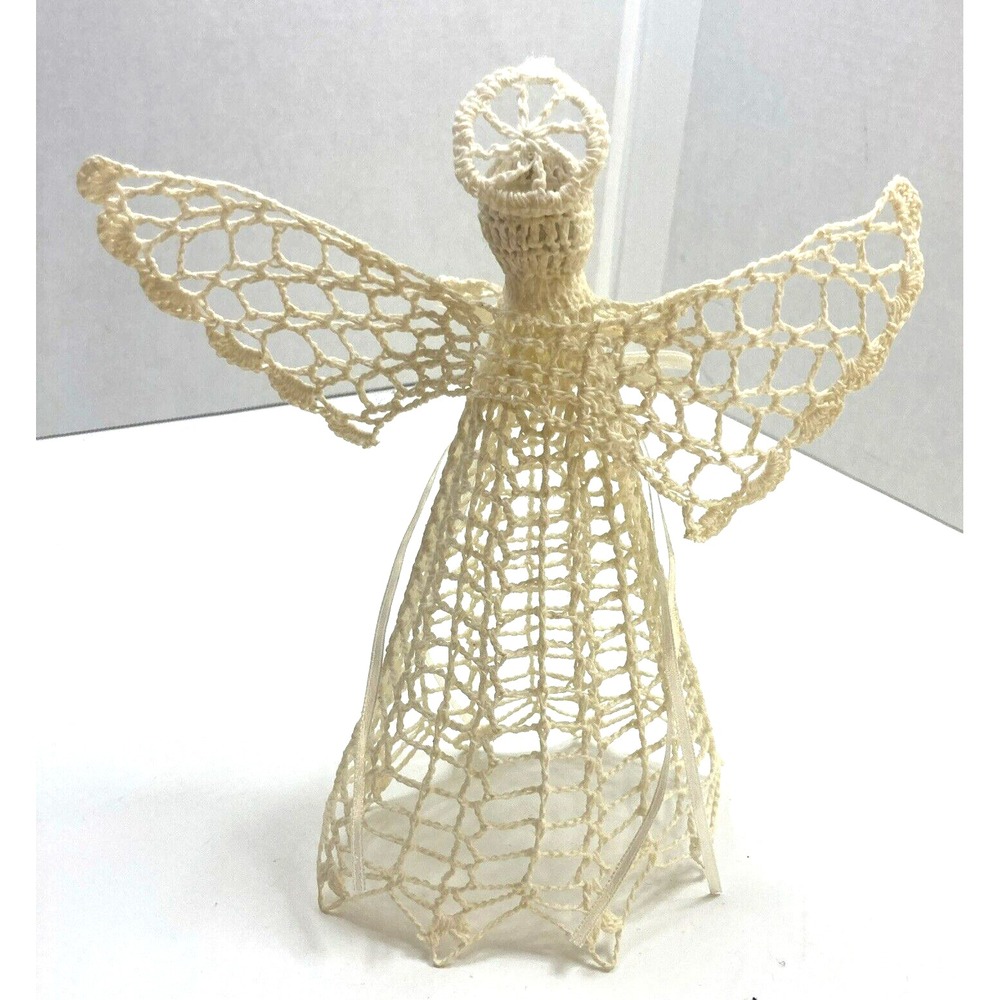 VTG Starched Crochet Angel Tree Topper Table‎ Decor Ornament Handmade